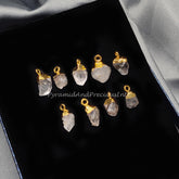 Herkimer Pendant Connectors, Rough Connectors, Gold Electroplated Single Bail Connectors, April Birthstone, Sold By Piece